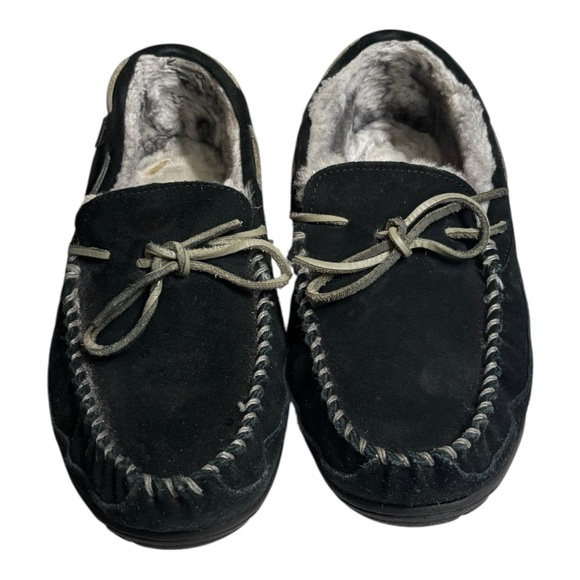 L.L. Bean Wicked Good Slippers Men’s 12 Black Suede Fur Lined Moccasin Slippers main image 7